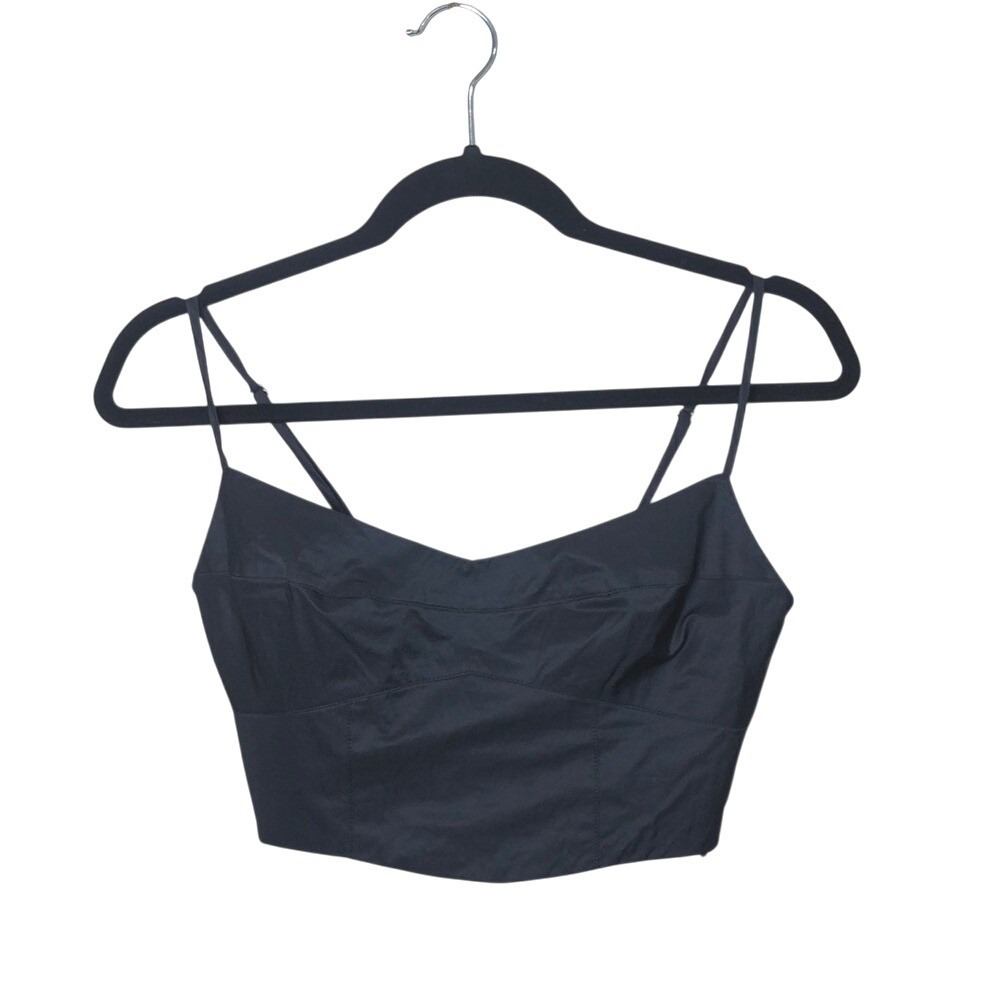 FREE PEOPLE Women Small Black Cropped Corset Camisole Top Smocked Back Coquette